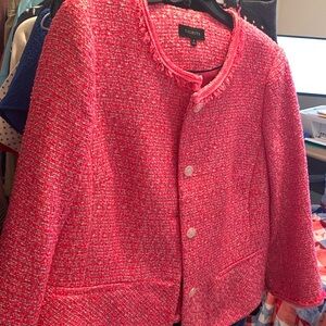 NWOT Talbots Sz 16 Hot Pink White Tweed 3/4 Peplum Blazer Jacket Preppy Office